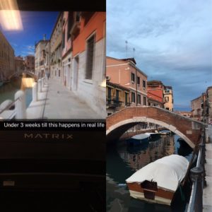 On the left a screen shot of my treadmill workout from Snapchat of the street. On the right the street our apartment was on, same street.